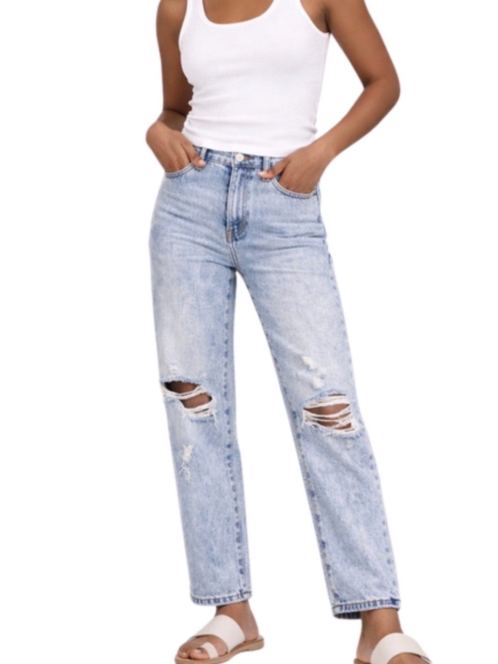 Fashion Nova light acid wash jeans 100% cotton vintage 90s style high rise 3